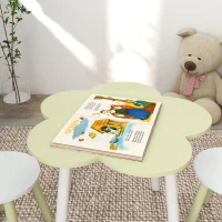 ZONEKIZ Mesa con 2 Sillas para Niños de 2-5 Años con Mesa en Forma de Flores Ø59x50 cm y Sillas Ø28x26 cm Verde Pastel y Blanco(m-8)