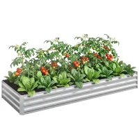 Outsunny Pat Ridicat pentru Grădinărit din Metal Exterior pentru Flori și Legume, 241x90,5x30 cm, Argintiu(m-11)