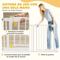 PawHut Barrera de Seguridad para Niños y Perros Ancho 76-88 cm Bloqueo Doble y Cierre Automático Apertura Dos Sentidos Blanco(m-6)