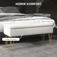 HOMCOM Bank met opbergruimte, dikke vulling, ademende stof, stalen poten, 100x40x49 cm, crème(m-4)
