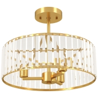HOMCOM Plafondlamp, Kronleuchter-Design, Kristallen kap, 3 lampen, Metaal, Goudkleurig