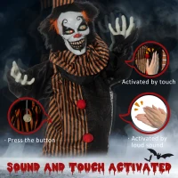 Outsunny 67 Inch Life Size Outdoor Halloween Decorations Talking Circus Clown, Animated Prop Animatronic Decor with Light Up Eyes, Laughter(m-6)