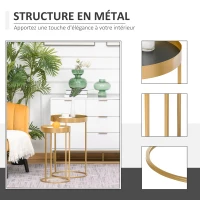 HOMCOM Tables gigognes Lot de 2 Tables Basses Rondes Design Style Art déco Ø 39 et Ø 30 cm métal doré MDF Blanc et Noir(m-5)