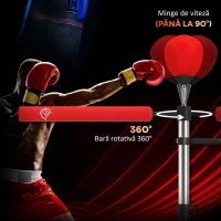 HOMCOM Sac de Box de Podea 4 în 1 cu 2 Speedball-uri, Bară Rotativă și Sac, Înălțime Reglabilă 160-230 cm, Roșu(m-4)