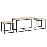 3-delige set bijzettafel salontafel nesttafel koffietafel metalen poot MDF naturel(m-9)