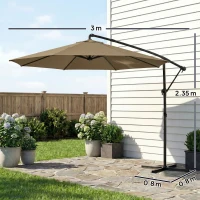 Outsunny 3 m Garden Cantilever Parasol with Cover, Round Overhanging Umbrella with 360° Rotation, Tilt, Khaki(m-3)
