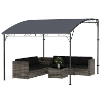 Outsunny Aanbouwpergola met metaalframe en dak, weerbestendig wandmontage pergola overkapping 2,86 x 3,84 x 2,52 m Grijs(m-10)
