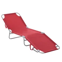Outsunny Zonnebed, Opvouwbaar, Verstelbare Rugleuning, Roestvrij Metalen Frame, 180 x 55 x 24, Wijnrood(m-10)