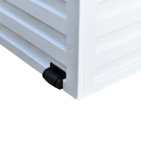Outsunny Coffre de Jardin Malle de Rangement dim. 112L x 49l x 53H cm 2 roulettes polypropylène texturé Imitation Lattes de Bois Blanc Gris(m-6)