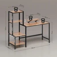 HOMCOM Computerbureau met monitorstandaard, 4-laags plank, industrieel design, bruin(m-3)