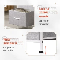 Commode à 3 tiroirs, plateau en bois sans odeur, tiroirs pliables en tissu, 39,8x29,8x75,1 cm, Gris clair(m-8)