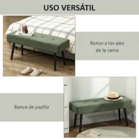 HOMCOM Banco Pie de Cama Tapizado en Pana con Asiento Acolchado Diseño Capitoné y Patas de Acero para Dormitorio Verde(m-6)