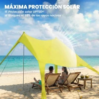 Outsunny Carpa Playa Plegable con Esterilla UPF50+ Postes de Aluminio Pala Estacas y Bolsa de Transporte Amarillo(m-4)