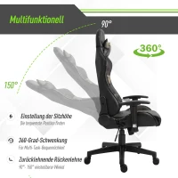 Vinsetto massage bureaustoel, gaming stoel, ergonomisch, kunstleer, schuim, nylon, zwart, camouflage, 64 x 69 x 120-127 cm(m-5)