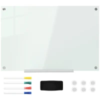 Vinsetto Glazen Whiteboard, Memobord, Whiteboard, 4 stiften, 6 magneten, 1 spons, 1 houder, Wit(m-10)