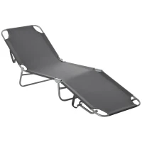 Outsunny Opvouwbare ligstoel met verstelbare rugleuning, roestvrij metalen frame, 187 x 55 x 24, Grijs(m-10)