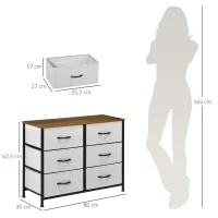 HOMCOM Ladekast Sideboard, 6 lades, stoffen lades, 80 cm x 30 cm x 62,5 cm, Bruin + Zwart + Grijs(m-3)