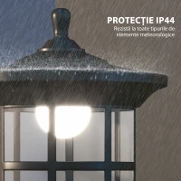 Outsunny Lampă Solară cu autonomie de 6h și ancorare la sol, din policarbonat și ABS IP44, 17x17x127 cm, negru(m-6)