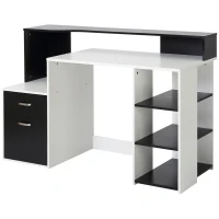 HOMCOM Bureau informatique Bureau avec rangement multimédia design multi-rangements 137 L x 55 l x 92 H cm noir et blanc(m-11)