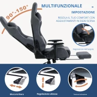 Sedia gaming con poggiapiedi, in similvelluto traspirante, regolabile in altezza con molla a gas, girevole, 70x70x135 cm, Grigio(m-5)