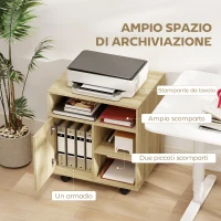 HOMCOM Mobiletto Porta Stampante con Ripiani Aperti e Armadietto in Legno, 60x50x65.5cm, Color Legno(m-4)