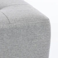 HOMCOM Vierkante hocker, kleine poef met zijvak, voetsteun met linnenlook stof en rubberhouten poten, lichtgrijs(m-12)