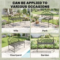 Outsunny Metal Garden Bench Loveseat with Slatted Seat, Black(m-6)
