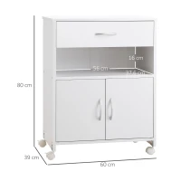 Vinsetto Printer Stand Mobile Printer Cabinet with Storage, Open Shelf, Drawer for Home Office, 60cm x 39cm x 80cm, White(m-3)