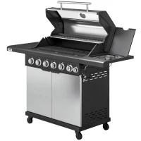 Outsunny 6+1 Burner Gas BBQ Grill, Outdoor Barbecue Trolley with Wheels, Warming Rack, Thermometer, Bottle Opener, Silver Tone(m-11)