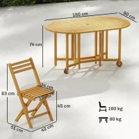 Outsunny Tuinmeubelset FSC hout zitgroep 7-delig uitschuifbare tafel met 6 klapstoelen parasolopening lamellenontwerp(m-3)