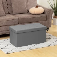 HOMCOM End of Bed Bench, Storage Ottoman Bench, 89L PU Leather Folding Foot Rest Stool, Grey(m-10)