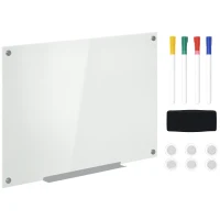 Vinsetto Glazen Whiteboard, Memobord, Whiteboard, 4 stiften, 6 magneten, 1 spons, 1 houder, Wit(m-11)