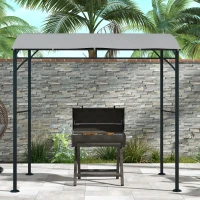 Outsunny 2.2 x 1.5 m BBQ Grill Gazebo Tent, Garden Grill with Metal Frame, Curved Canopy and 10 Hooks, Outdoor Sun Shade, Grey(m-7)