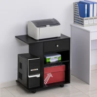 Vinsetto Support d'imprimante organiseur bureau caisson 2 niches tiroir espace CPU + grand plateau panneaux particules noir(m-10)
