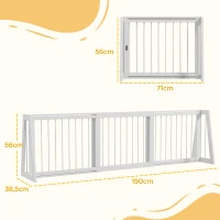 PawHut Hondenhek, Uitschuifbaar Vrijstaand Hek met 3 Panelen, 56 x 71-190 cm, Houten Hek voor Trap, Deuren, Keuken, Kleine Honden, Wit(m-3)