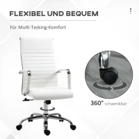 Vinsetto bureaustoel ergonomische bureaustoel met wipfunctie directiestoel hoogteverstelbare draaistoel gestoffeerd kunstleer schuim Wit 54 x 62 x 104-114 cm(m-6)