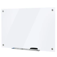 Vinsetto Pizarra de Cristal con Bandeja Pizarra de Pared sin Marco Incluye 4 Rotuladores y Borrador 90x60x0,45 cm Blanco(m-12)
