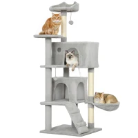 PawHut 140 cm krabpaal, meerdere niveaus, sisal-krabpalen, holen, pluche platforms, hangmat, ladder, speelballen(m-11)