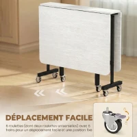 HOMCOM Table à Manger Pliante sur Roulettes pour 4-6 Personnes 120 cm, Roues avec Freins, 2 Abattants, Industriel, Blanc Noir(m-6)