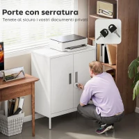 HOMCOM Armadietto da Ufficio in Acciaio a 2 Ripiani Regolabili con Serratura e 2 Chiavi, 80x40x100 cm, Bianco(m-5)