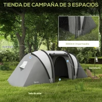 Outsunny Tienda de Camping Familiar para 4-5 Personas con 2 Habitaciones Separadas Puertas y Ventanas 450x220x180 cm Gris(m-4)