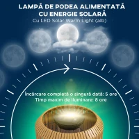 Lampă Solară Outsunny pentru Grădină cu Iluminare LED, din Oțel și Rattan PE, Ø34x130 cm, Galben(m-5)