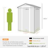 Outsunny Căsuță pentru Unelte cu 2 Intrări, Ferestre și Aerisiri, din PP și Aluminiu, 128x104x196 cm, Gri Închis(m-3)