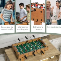 HOMCOM Futbolín de Mesa de Madera con 6 Varillas 2 Marcadores de Puntos y 18 Jugadores para +6 Años 69x36,5x22cm Natural(m-6)