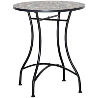 Stijlvolle Outsunny Ronde Tuintafel met Keramisch Mozaïekblad in Groen, Beige en Wit - Ø60 cm(m-9)
