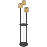 Outsunny Staande Solarlamp Rattan met Lichtsensor, 3-lamps in Boho-Stijl IP44 Ø37 x 144H cm(m-10)