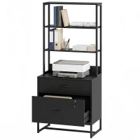 HOMCOM Archiefkast met lades – verticale opbergkast met boekenrek voor A4, Letter en Legal, zwart(m-14)