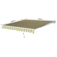 Outsunny 3.5M x 2.5M Garden Patio Manual Awning Canopy Sun Shade Shelter Retractable Gear Lever Winding Handle - Yellow(m-3)