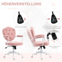 HOMCOM Mooie bureaustoel met knopen afgewerkte zachte bekleding, in hoogte verstelbaar, roze(m-5)