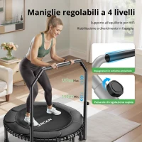 Trampolino Rebounder per Adulti, pieghevole, corrimano regolabile, appoggiapiedi antiscivolo, 102x102x106 cm, Nero(m-4)